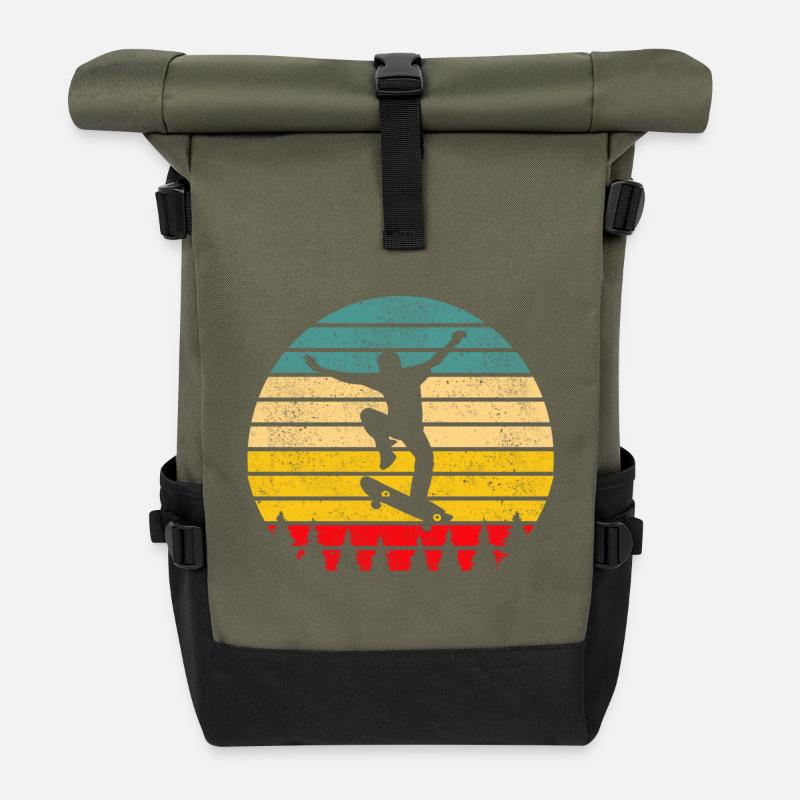 Skater Skateboard - Rolltop Rucksack - Olive/Schwarz
