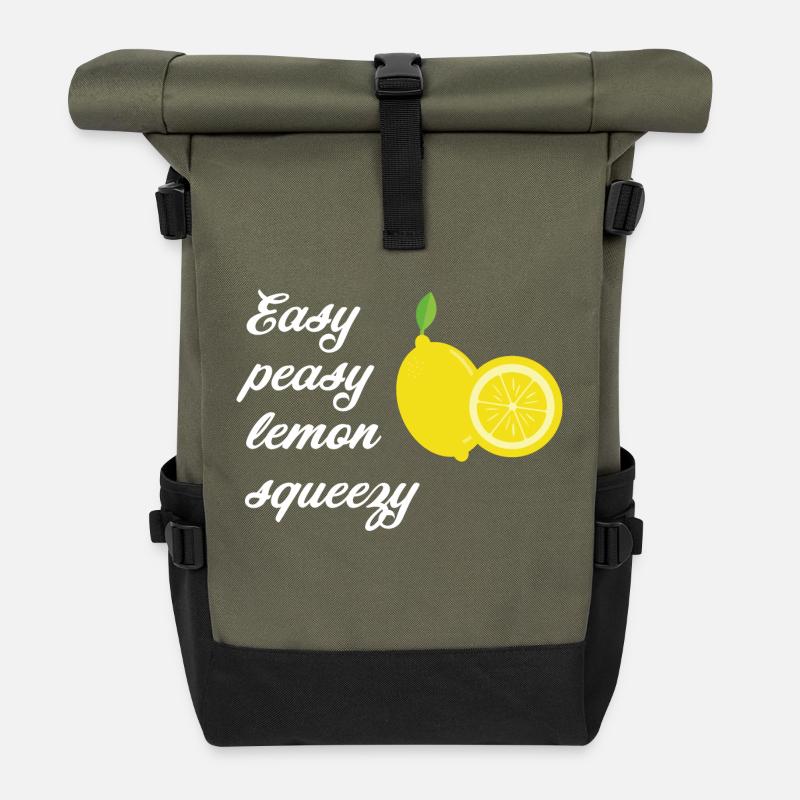 Zitronen mit Spruch Easy peasy lemon squeezy - Rolltop Rucksack - Olive/Schwarz