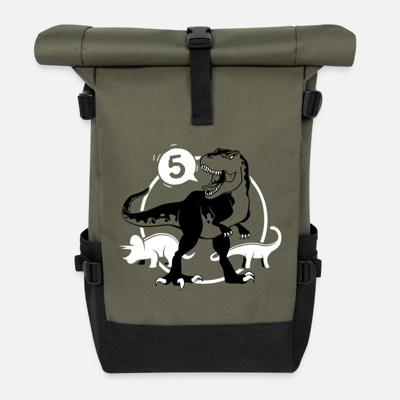 Dinosaur 5 Years T-Shirt - Roll Top Backpack - olive/black