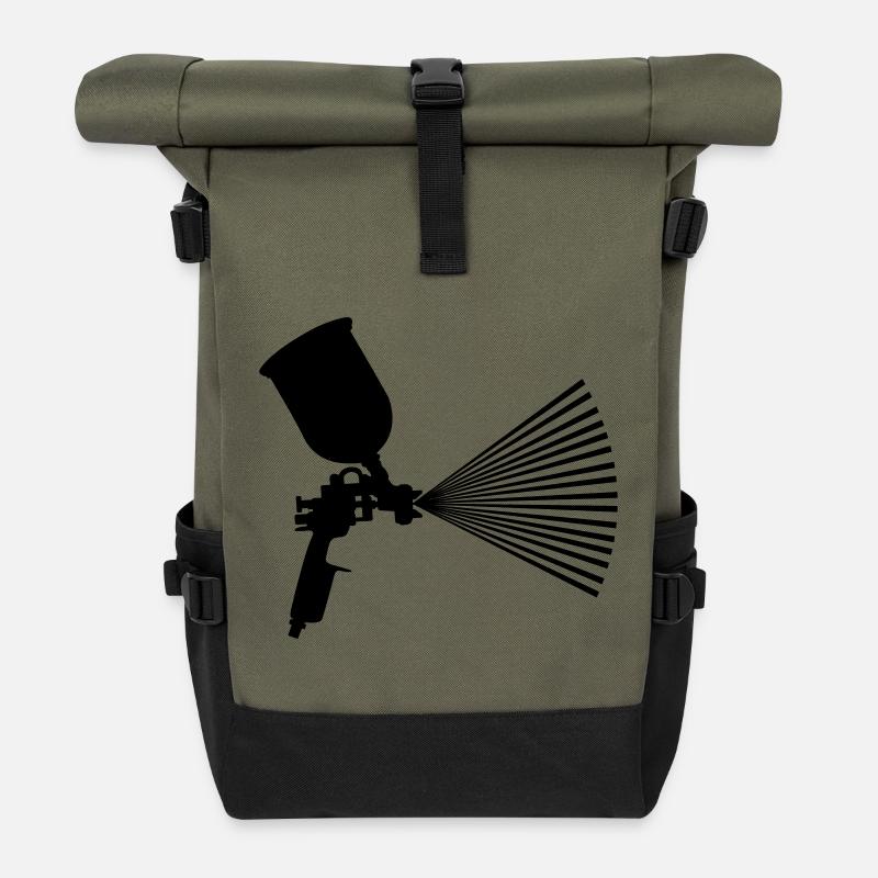 Sprühfarbe mit Strahl - Rolltop Rucksack - Olive/Schwarz