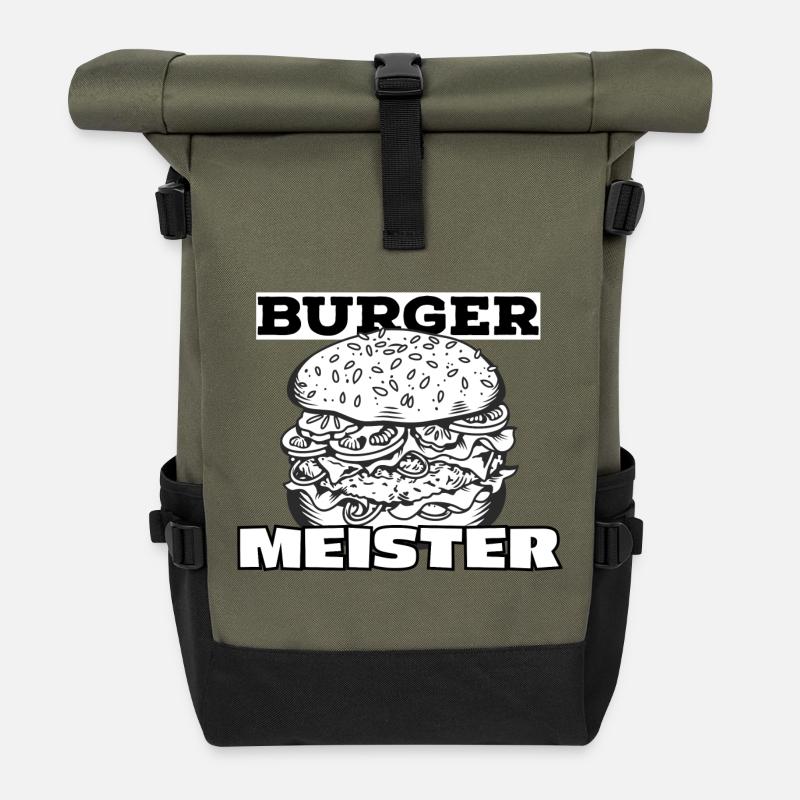 Burger Meister – Handgezeichnete - Rolltop Rucksack - Olive/Schwarz