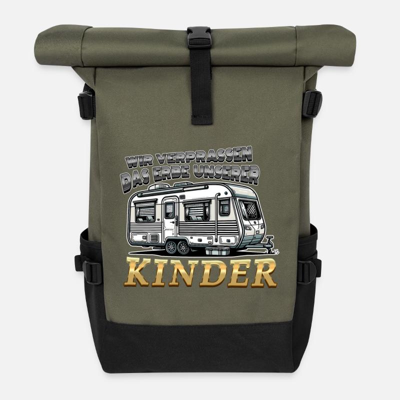 Das Erbe unserer Kinder Lustiger Spruch Wohnwagen - Rolltop Rucksack - Olive/Schwarz