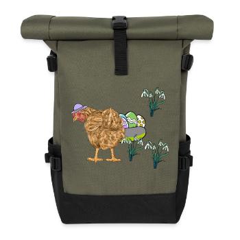 Huhn Federvieh Eier Nest Ostereier Ostern - Rolltop Rucksack - Olive/Schwarz - Vorne