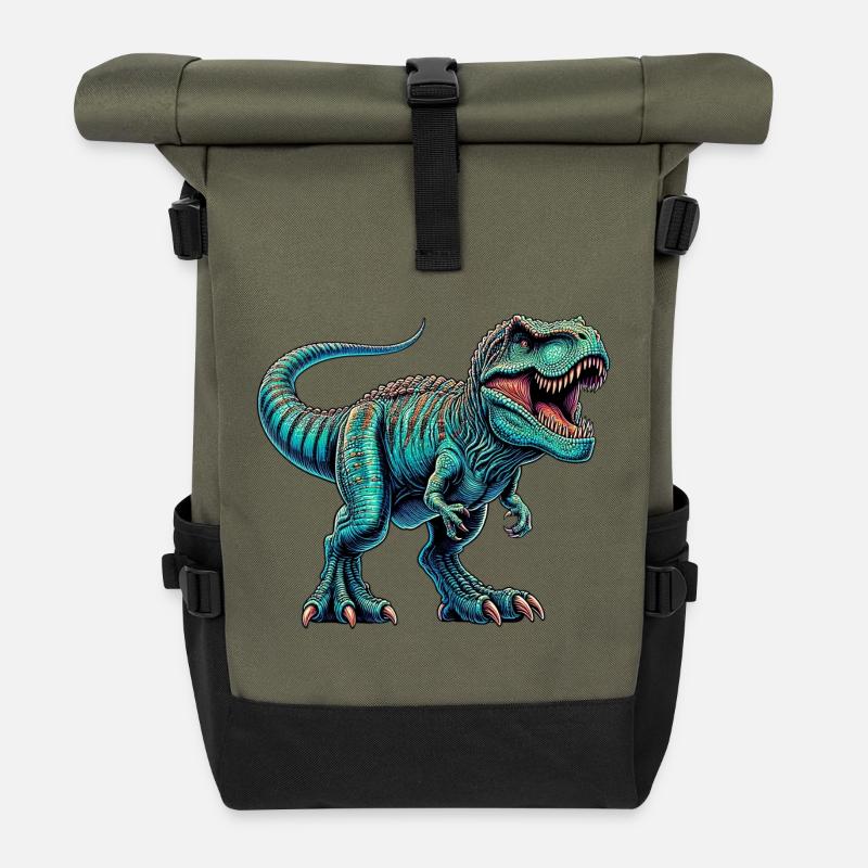 Dinosaurier - Rolltop Rucksack - Olive/Schwarz