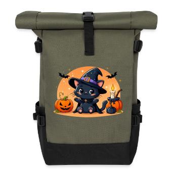 Halloween Black Kitten - Roll Top Backpack - olive/black - Front