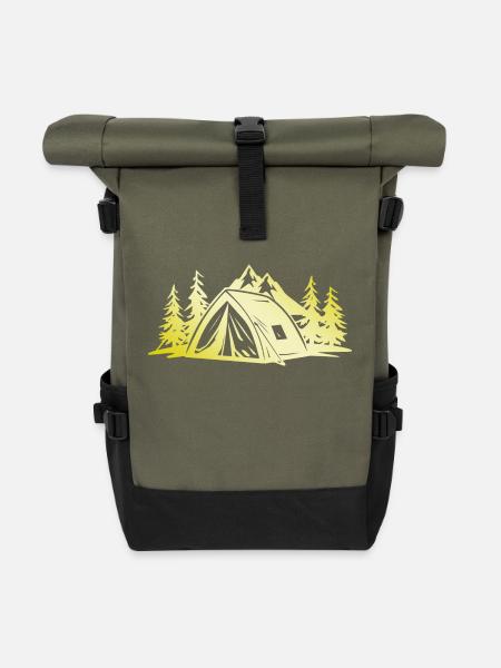 Camping Zelt Gold - Rolltop Rucksack - Olive/Schwarz