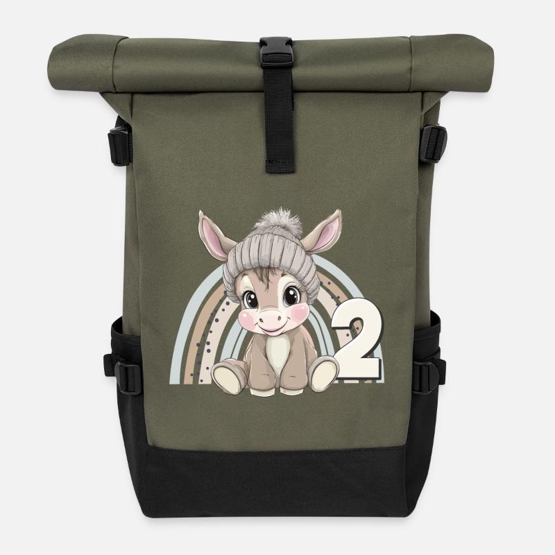 2. Geburtstag Esel Regenbogen Süß Niedlich - Rolltop Rucksack - Olive/Schwarz
