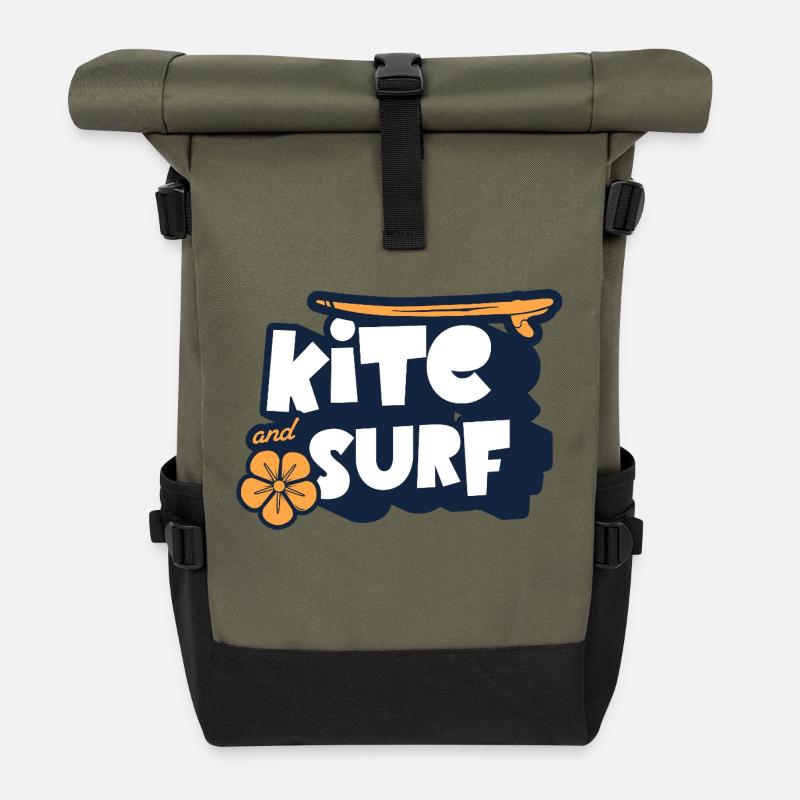 Kitesurfen Kitesurfer Kitebsurf - Rolltop Rucksack - Olive/Schwarz