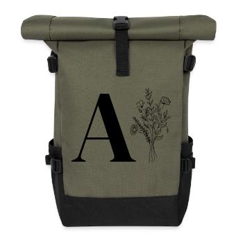Minimalistische Blumentasche - Rolltop Rucksack - Olive/Schwarz - Vorne