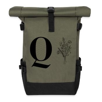 Minimalistisches Blumenmuster - Rolltop Rucksack - Olive/Schwarz - Vorne