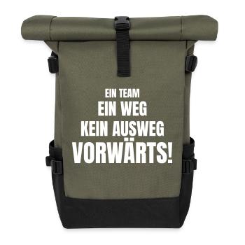Ein Team, kein Weg, kein Ausweg, Vorwärts! - Rolltop Rucksack - Olive/Schwarz - Vorne