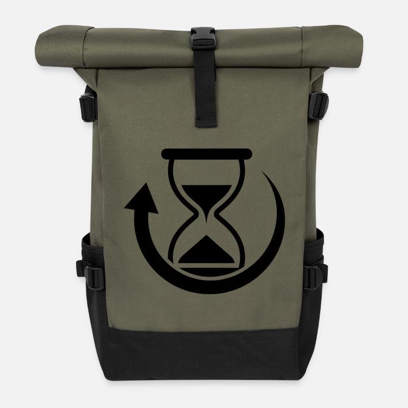 Time rotation graphics - Roll Top Backpack - olive/black