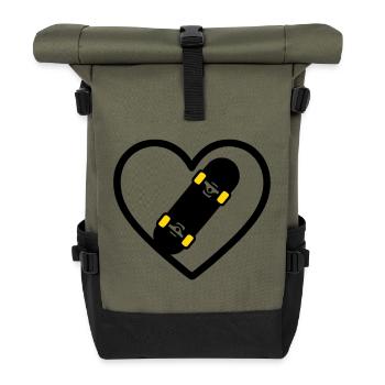 Skateboard Herz Sport Street Leidenschaft - Rolltop Rucksack - Olive/Schwarz - Vorne