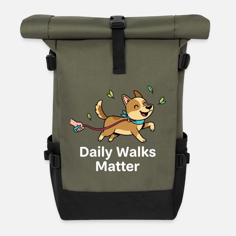 Daily walks count - Roll Top Backpack - olive/black
