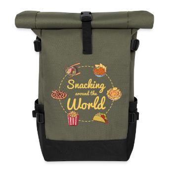 Grignotage autour du monde : Motif du voyage culinaire - Sac à dos roll top - olive/noir - Devant