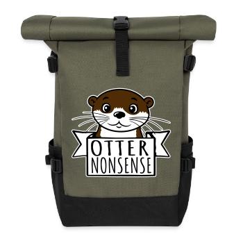 Otter Nonsense Funny Pun Otter Love Saying - Roll Top Backpack - olive/black - Front