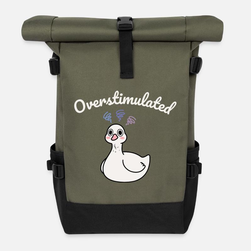 Overstimulated duck - Roll Top Backpack - olive/black