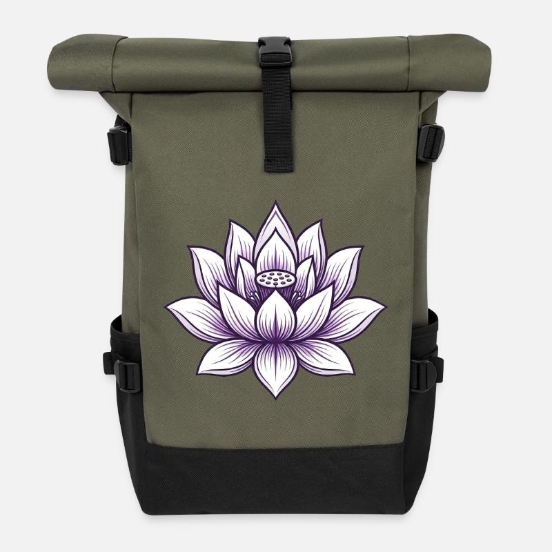Yoga Lotus Blume - Rolltop Rucksack - Olive/Schwarz