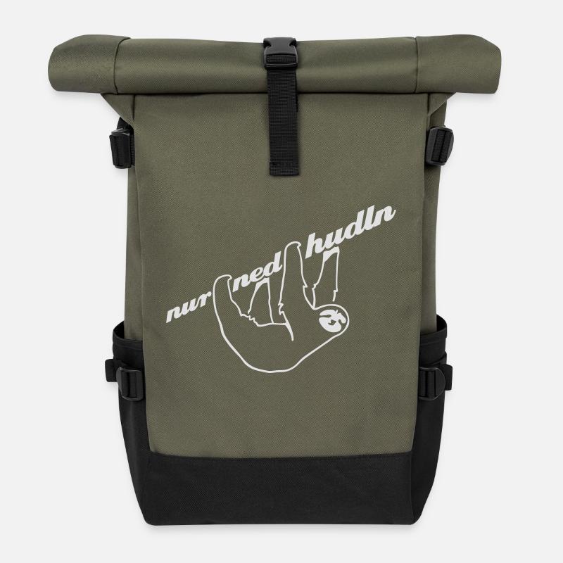 Faultier - weiß - Rolltop Rucksack - Olive/Schwarz