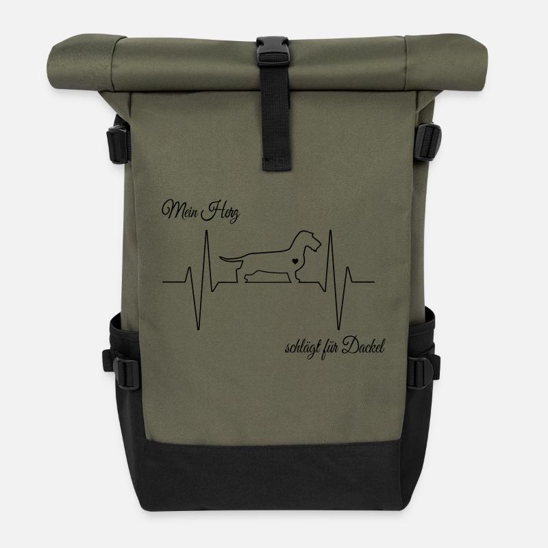 Dackel Herzschlag - Rolltop Rucksack - Olive/Schwarz