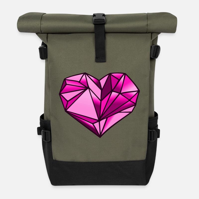 Heart geometric gift idea - Roll Top Backpack - olive/black