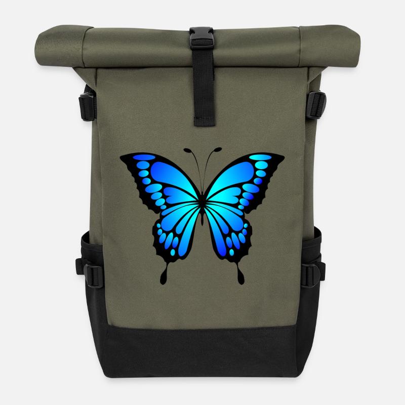 butterfly - Roll Top Backpack - olive/black