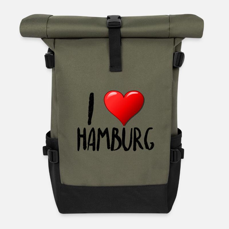 I love Hamburg - Roll Top Backpack - olive/black