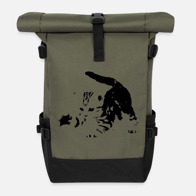 Kätzchen - süßes Kätzchen in s/w - spielt - Rolltop Rucksack - Olive/Schwarz