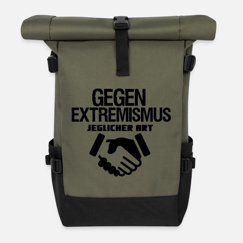 Gegen Extremismus Politik Statement Geschenk - Rolltop Rucksack - Olive/Schwarz
