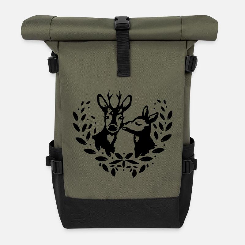 Reh und Rehbock - Rolltop Rucksack - Olive/Schwarz