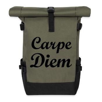 carpe diem philosophisches Zitat YOLO - Rolltop Rucksack - Olive/Schwarz - Vorne