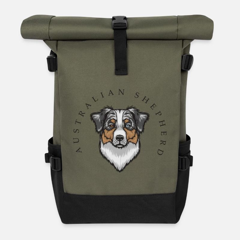 Australian Shepherd - Rolltop Rucksack - Olive/Schwarz