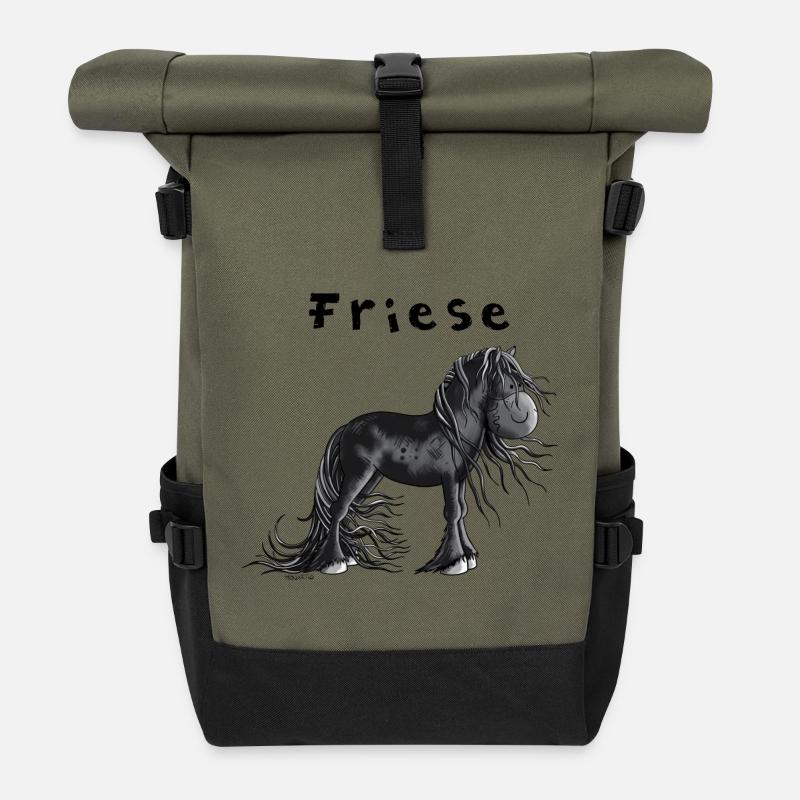 Niedliches Friesenpferd - Rolltop Rucksack - Olive/Schwarz