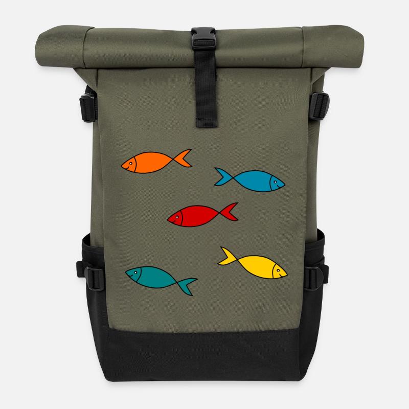 SARDINE. POISSON. POISSON D'AVRIL. MER. OCÉAN - Sac à dos roll top - olive/noir