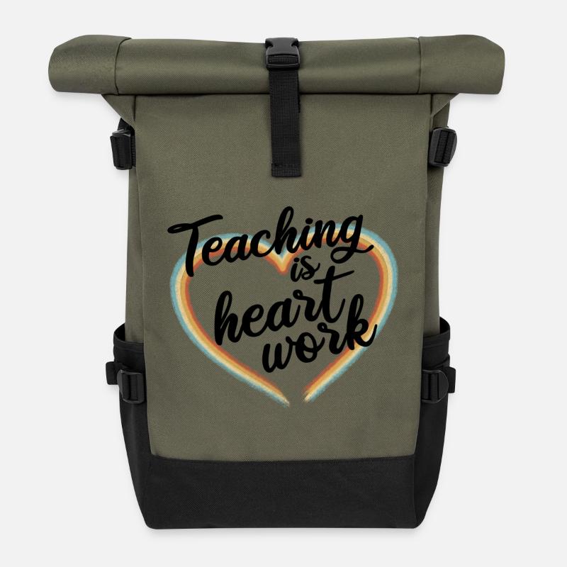 Teaching is heart work - Roll Top Backpack - olive/black