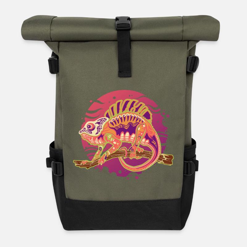 Caméléon PsyPop sur Branche - Sac à dos roll top - olive/noir