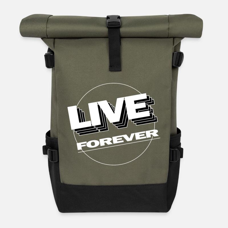 LIVE FOREVER - Roll Top Backpack - olive/black