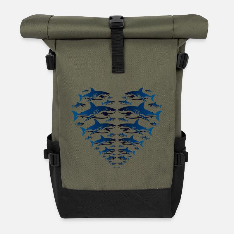 Shark Heart - Roll Top Backpack - olive/black