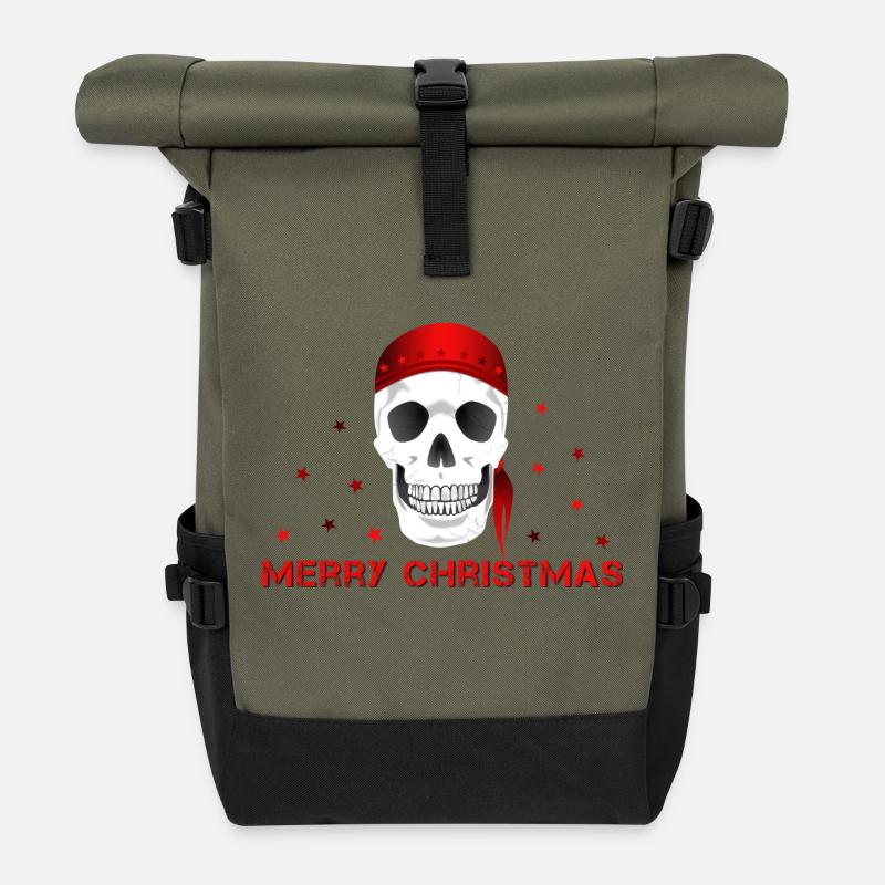 Merry Christmas skull - Rolltop Rucksack - Olive/Schwarz