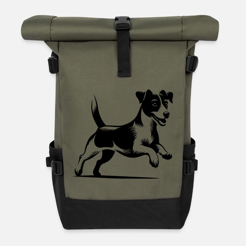 Jack Russell Terrier - Rolltop Rucksack - Olive/Schwarz