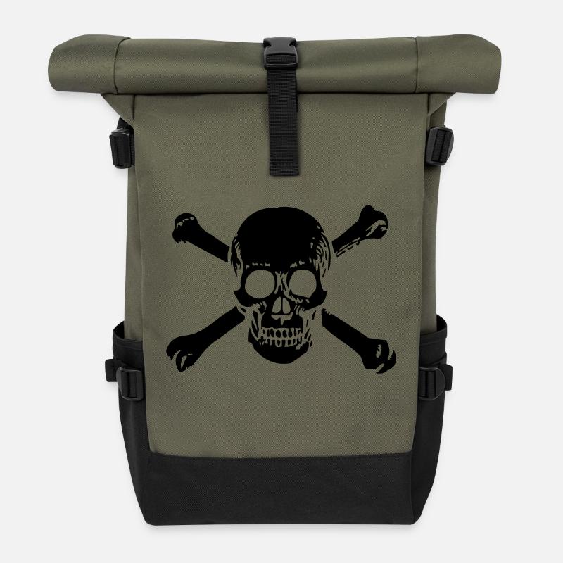 OLD SCHOOL SKULL 1C - Rolltop Rucksack - Olive/Schwarz