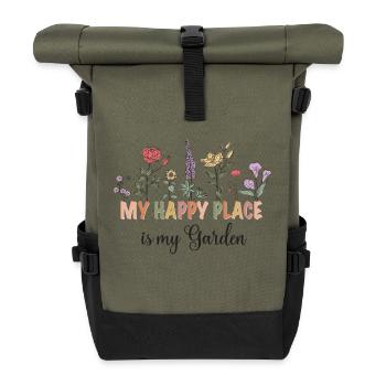 Mon endroit heureux, c’est mon jardin - Sac à dos roll top - olive/noir - Devant
