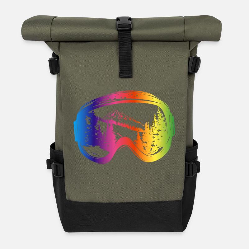 Ski Goggles Piste Mountains Multicoloured - Roll Top Backpack - olive/black