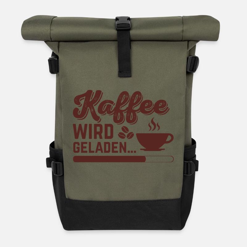 Kaffee wird geladen - Rolltop Rucksack - Olive/Schwarz
