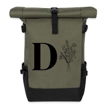Minimalistisches Blumenmuster - Rolltop Rucksack - Olive/Schwarz - Vorne
