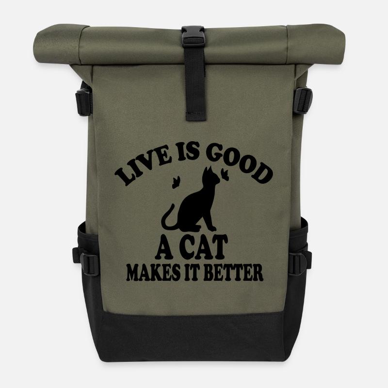 La vie de chat est belle - Sac à dos roll top - olive/noir