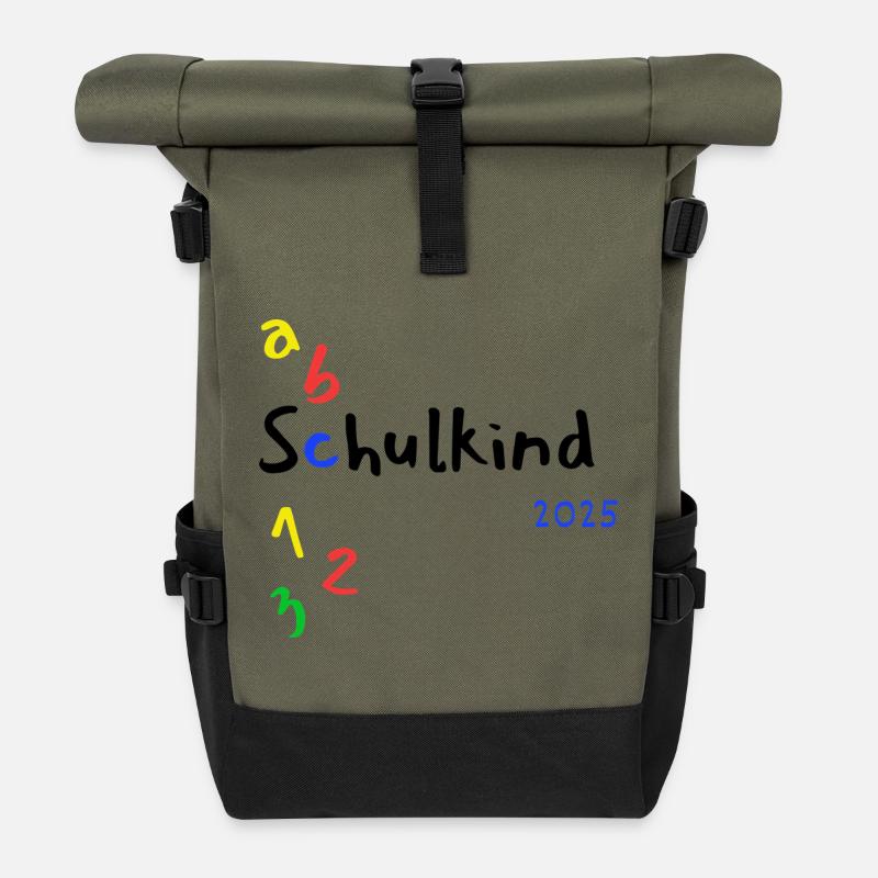 Schoolchild ABC 123 with year 2025 - Roll Top Backpack - olive/black