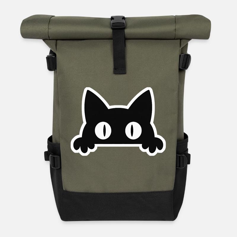 Mischievous cat - Roll Top Backpack - olive/black