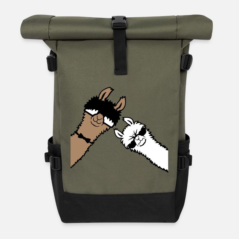 2 Coole Lamas Sonnenbrillen Lustige Nerd Freunde - Rolltop Rucksack - Olive/Schwarz