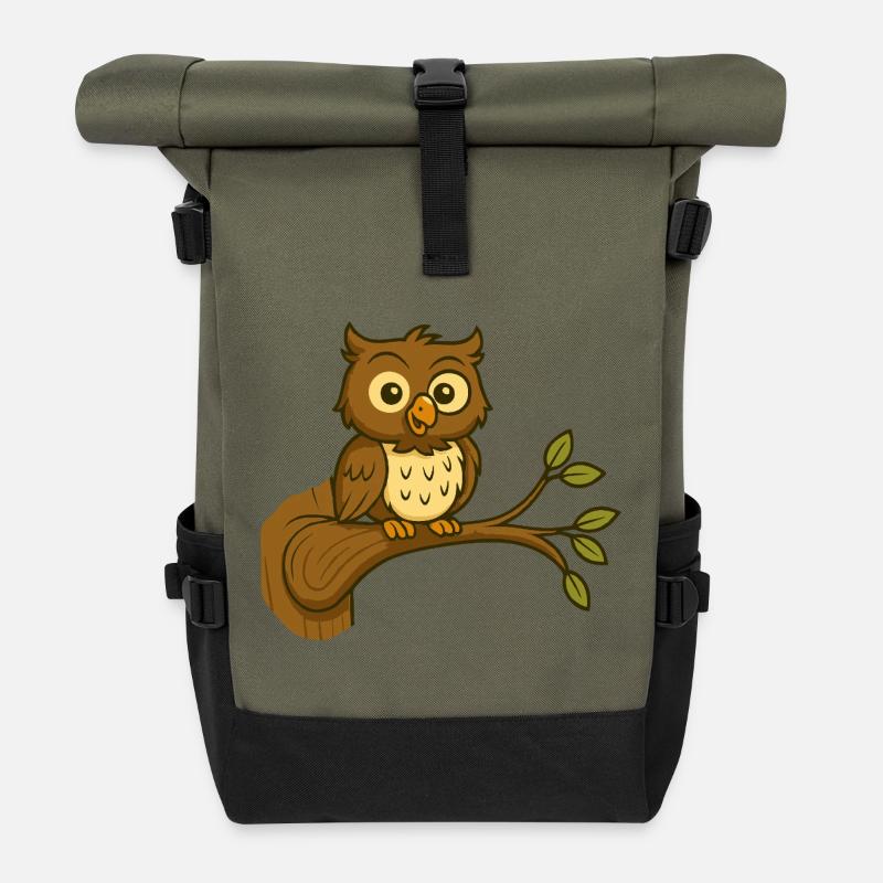 Mignon hibou de la forêt sur branche - Sac à dos roll top - olive/noir